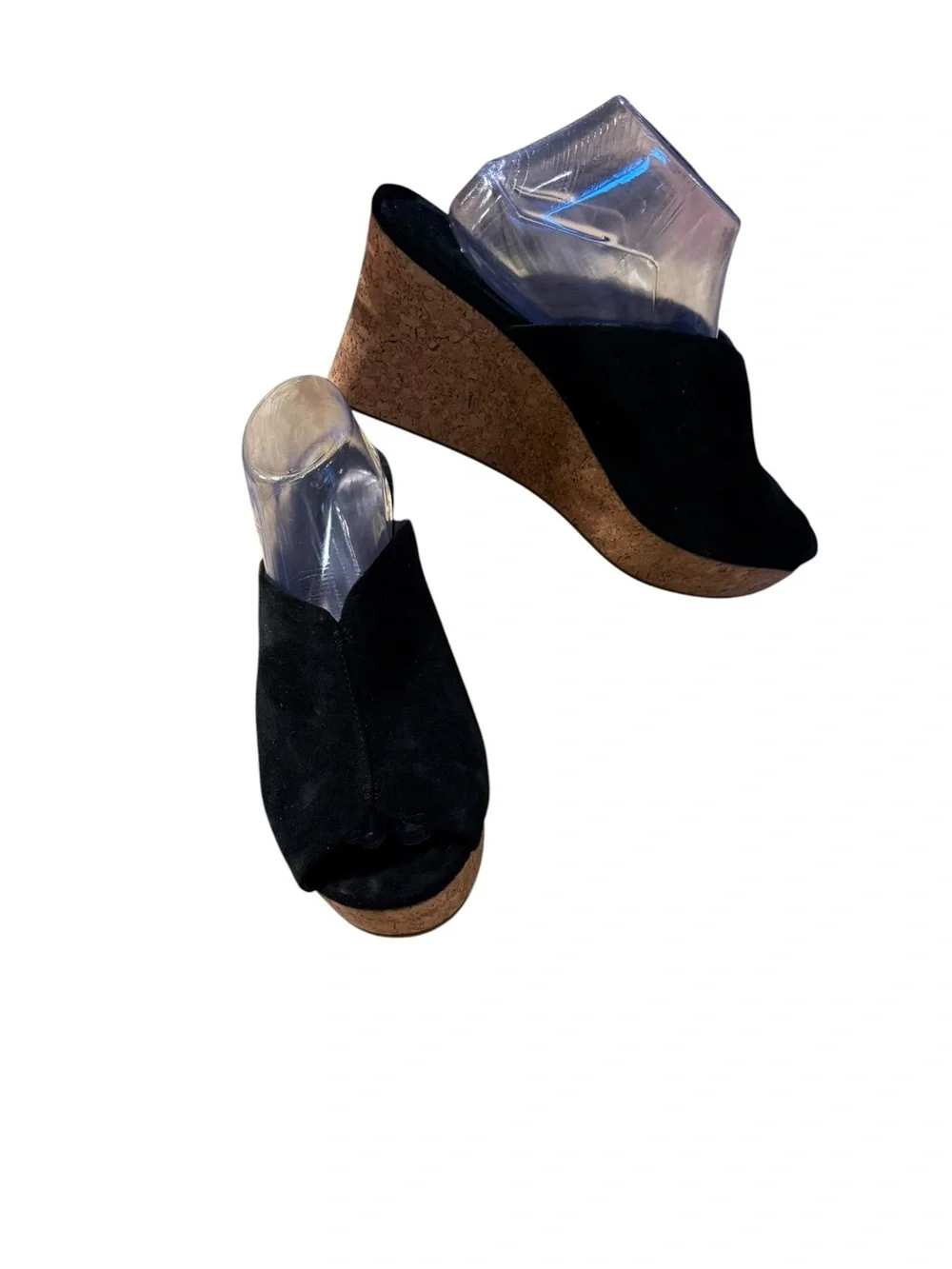 Ugg Women’s Size 12 Black Suede Cork 3” Wedge Slide Sandals